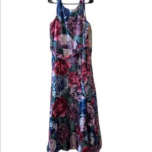 Tahari Arthur S. Levine Sage-Fuchsia-Floral Maxi Dress Size 16 NWT